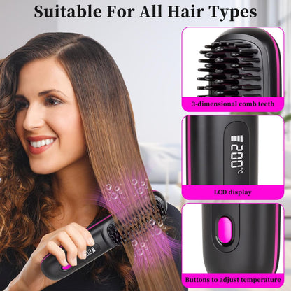 Premium Wireless Hair Styling Straightener Brush_High Quality Battery time