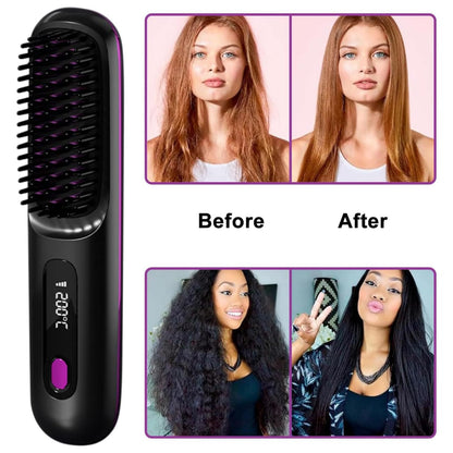Premium Wireless Hair Styling Straightener Brush_High Quality Battery time